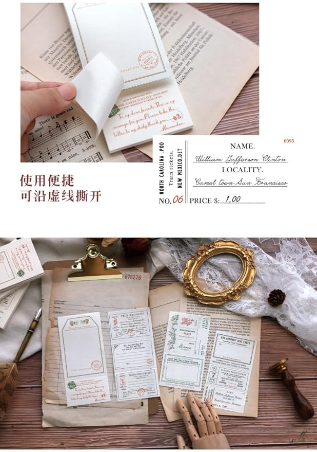 Alideco 400pcs Scrapbook Paper Vintage Simple Border Scrapbooking Paper for Journaling Supplies, Decorative Craft Paper for Junk Journals (boerweizhizhuangyuan)