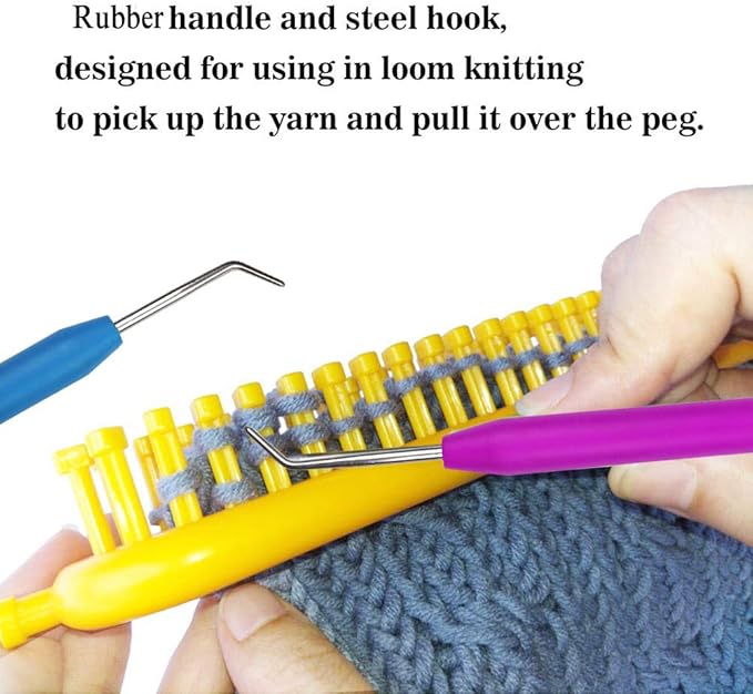 ZX Vision 4 Pieces Knitting Loom Hooks Ergonomic Rubber Handles Crochet Hooks and 9 Pieces Steel Large-Eye Sewing Needles for Knifty Knitter(13 Set,Colors Random)