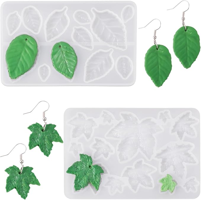 25 Styles Leaf Charms Silicone Molds Resin Mold Assorted Tree Leaves Pendants Resin Casting Molds for Crafts DIY UV Epoxy Summer Spring Earring Keychain Making Supplies