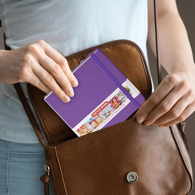 Square 5x5 inches 80gsm 96sheets/192 Pages Notebooks Blank Sketchbooks Travel Journal Pocket Hardcover Paint Writing Diary Memo Planner PU Leather Cover. Purple