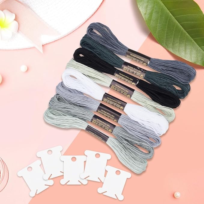 24 Skeins 6 Strands Variegated Grey Cross Stitch Threads Embroidery Floss Gradient Friendship Bracelets Yarn String Bulk with Floss Bobbins for Hand Sewing Jewelry Knitting Crafts Crochet