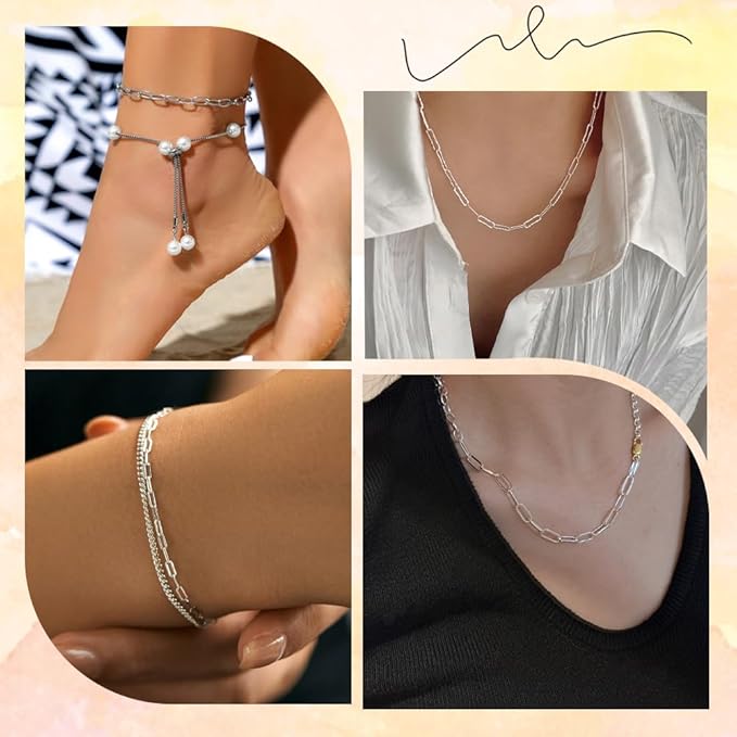 Beebeecraft 1 Roll 16.4 Feet/5m Paperclip Chain for Jewelry Making 925 Sterling Silver Plated Brass Cable Chain with 10Pcs Lobster Clasp 50Pcs Open Jump Ring for Necklace Bracelet Making Kits DIY