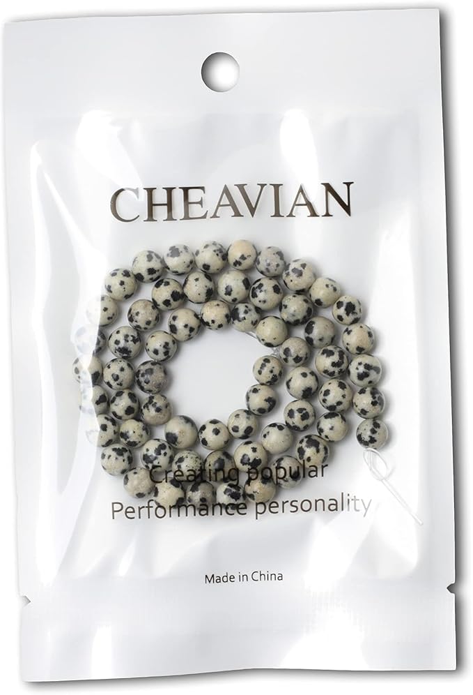 cheavian 60pcs 6mm natural dalmatian stone round loose beads for jewelry making diy findings 1 strand 15"