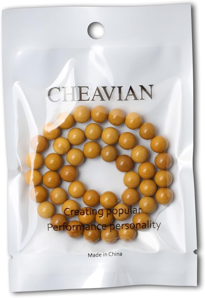 cheavian 45pcs 8mm natural yellow moonkaite jasper gemstone smooth surface round loose beads for jewelry making 1 string 15 inches