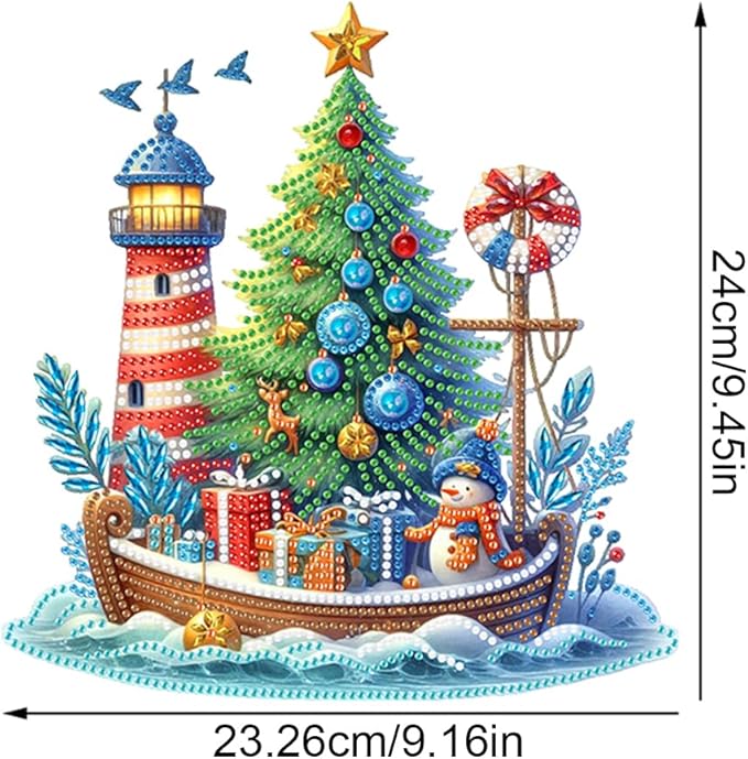 LAKEQUILL Christmas Tree Diamond Art Painting Kits for Adults,5D Xmas Boat Stand Up Tabletop Ornament for Home Office Desk Decor, DIY Diamond Art Gifts for Women, Men, Complete Tools Included