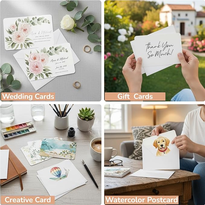 100 Sets Watercolor Paper, 4x6 Inch Watercolor Cards with Envelopes, 140lb/300gsm Water Color Paper, Art Supplies for Adults Kids, Cold Press Textured Cotton Sheets, Artist Painting Drawing Postcards