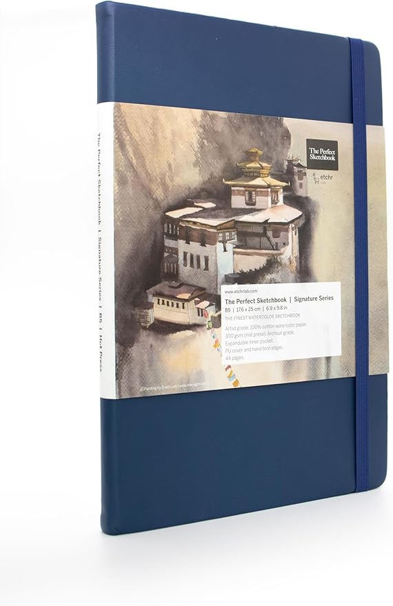 The Etchr Perfect Sketchbook Signature Series - 100% Cotton - 300gsm (140lbs) Hot Press Mixed Media - Hardcover Sketchbook 6.9”x9.8 with 44 Pages