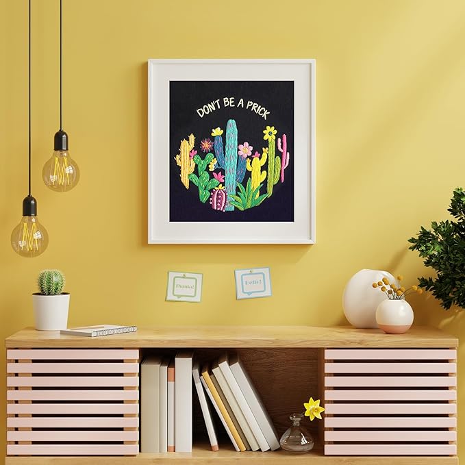 Louise Maelys Cactus Embroidery Kits for Beginners,Funny Plant Cross Stitch Kit for Adults,DIY Needlepoint Including Hoop,Instruction and Threads