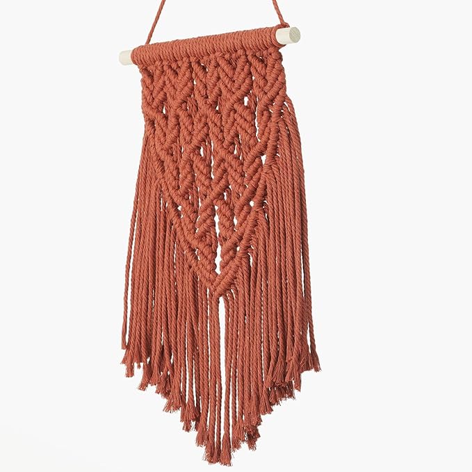 small macrame wall hanging decor boho tapestry for bedroom living room dorm nursery and office, cute aesthetic wall art for small spaces for teen girls and home decor (firebrick red, 16*10 inch)