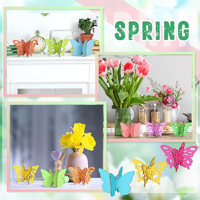 Blosssound 48 Pcs Spring Crafts Set 36 Wood Butterfly for Crafts 3D Butterfly Cutouts with 12 Colored Pens Wooden Unfinished Slices for Painting Summer Tiered Tray Tabletop Decor DIY Handmade