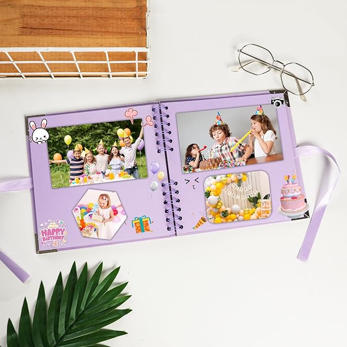 Scrapbook (8 x 8 inch) Scrapbook Album 60 Pages Ideal for Your DIY Scrapbooking Albums Wedding and Anniversary Family Photo Album (purple)