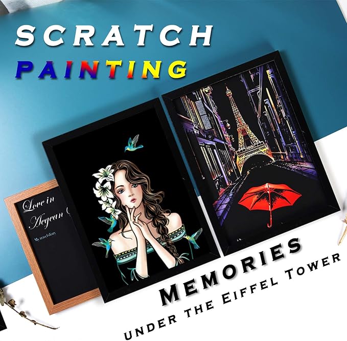 Rainbow Scratch Painting Paper By BOTEEN, City Series Night Scene,Scratch Painting Creative Gift,Scratchboard for Adult and Kids,with 4 Tools,Size:11.7''x8.3''(8pack)