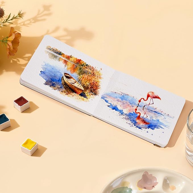 Watercolor Journal - 100% Cotton Cold Press Paper | 20 Sheets 40 Pages | 300GSM (140lb) | PU Leather Cover Watercolor Sketch Books for Artists Painting,Mixed Media 4.9 in x 3.5 in