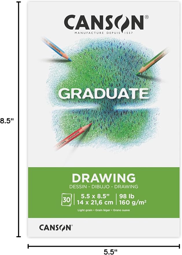 Canson Graduate Drawing Pad, Foldover, 5.5x8.5 inch, 30 Sheets | Artist Paper for Adults and Students - Drawing, Sketching and Art Journaling