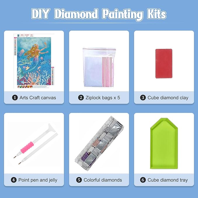 NAIMOER Mermai Diamond Art Kits for Adults, DIY Full Drill 5D Diamond Painting Nautical Fish Diamond Art Kits (12" x 16") for Home Wall Decor (Diamond Art Mermaid)