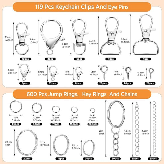 funtopia 740pcs keychain making kit, key chain supplies including keychain clip, key rings, lobster claw clasps, jump rings, pliers, tassels for key chain making, purse making, lanyard making