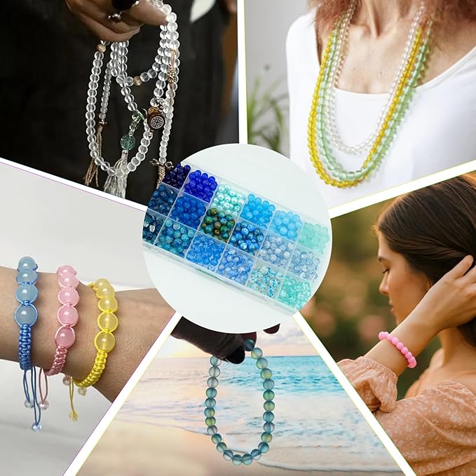 Hanyoung 8mm Glass Beads for Bracelet, Assorted Dreamy Blue Ocean Series 18 Colors 450 pcs Beads for Jewelry Making kit, Crystal Glass Round Beads for DIY Crafts Gifts (Blue Color)