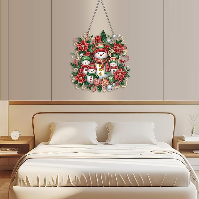 NEGEKFKX Snowman Diamond Art Hanging Pendant Kits,Christmas Special Shape Diamond Art Kits for Adults,Double Sided Hanging Acrylic Ornament Kit,Pendants Home Garden Wall Hanging Kits Hanging Ornament