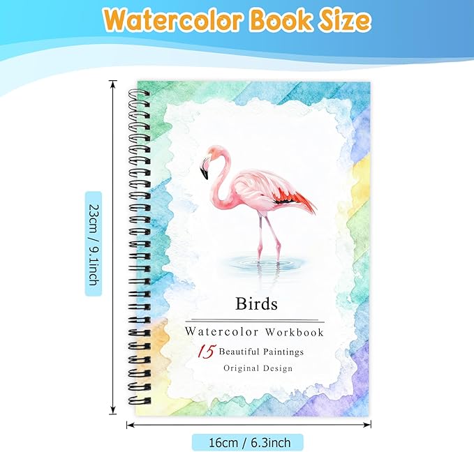 SLWBZ Watercolor Workbooks Coloring Book, Beginner Friendly Painting Kit, Easy Exquisite with Steps, Creative Exploration Watercolor Book for Adults Teens (Pink Flamingo, Without Paint)