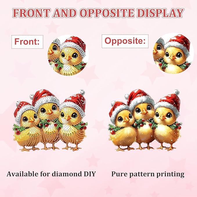 KEYIFA Diamond Painting Desktop Ornament, DIY Christmas Chick Diamond Art for Adults Beginner, Xmas Gem Arts Table Decor Special Shaped Rhinestone Crafts Home Desk Decoration Gift, Double Sided