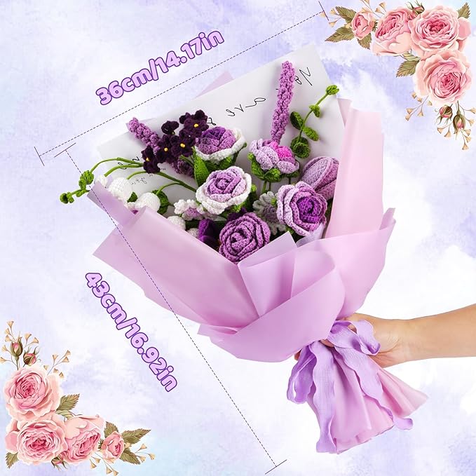 Iuuidu Crochet Kit for Beginners, Flower Bouquet Crochet Kit Rose, Crochet Starter Kit for Beginners with Step-by-Step Video Tutorials for Birthday Anniversary Day Present, Home Decor (Purple)