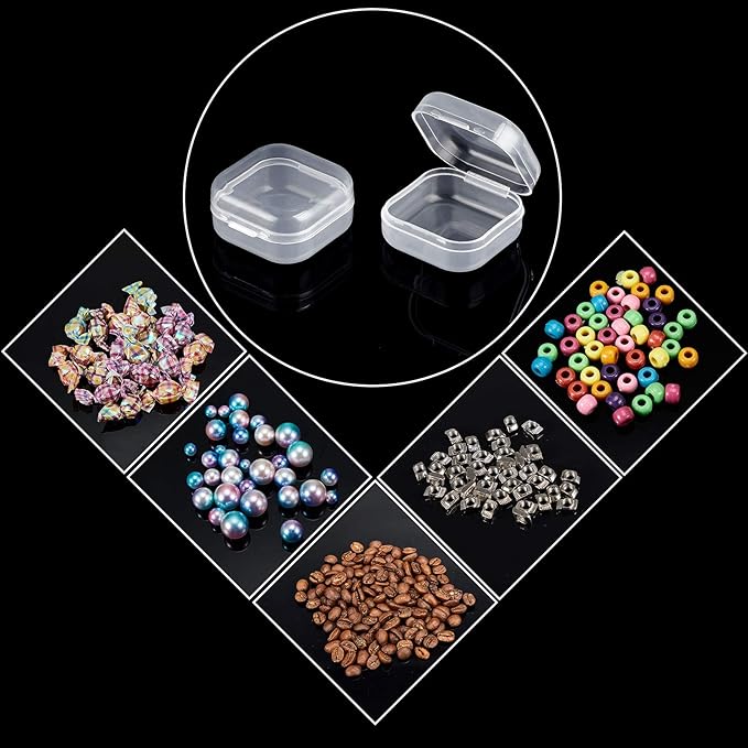 SATINIOR 12 Pack Clear Plastic Beads Storage Containers Box with Hinged Lid for Beads and More (1.38 x 1.38 x 0.71 Inch)