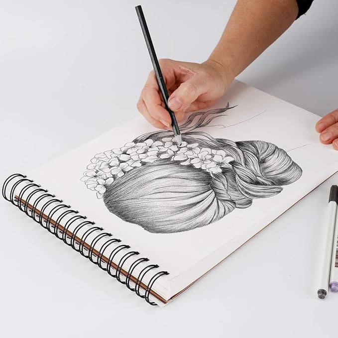 bachmore sketchpad 9x12 inch (68lb/100g), 100 sheets of top spiral bound sketch book for artist pro & amateurs | marker art, colored pencil, charcoal for sketching
