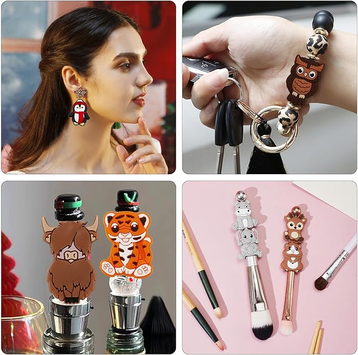 Silicone Focal Beads, 20 Pcs Cute Animals Focal Beads for Pens Characters, Silicone Charm Beads Accessory Kit for Beaded Pens, Keychain Making & DIY Handmade Crafts