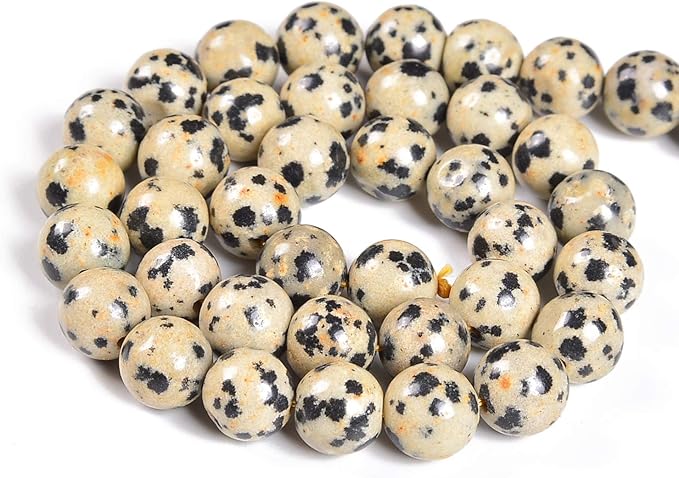 36pcs 10mm Natural Dalmation Spot Jasper Gemstone Round Spacer Loose Stone Beads for Jewelry Making 15.5" 1 Strand (Dalmation Spot Jasper, 10mm 36Beads)