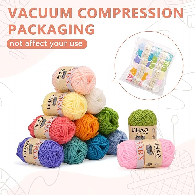 12pcs Yarns for Crocheting, 12 Colors Starter Acrylic Crochet Yarn Bundle 4 Ply for Adult Child Knitting Crochet Crafts (12 x 15g)