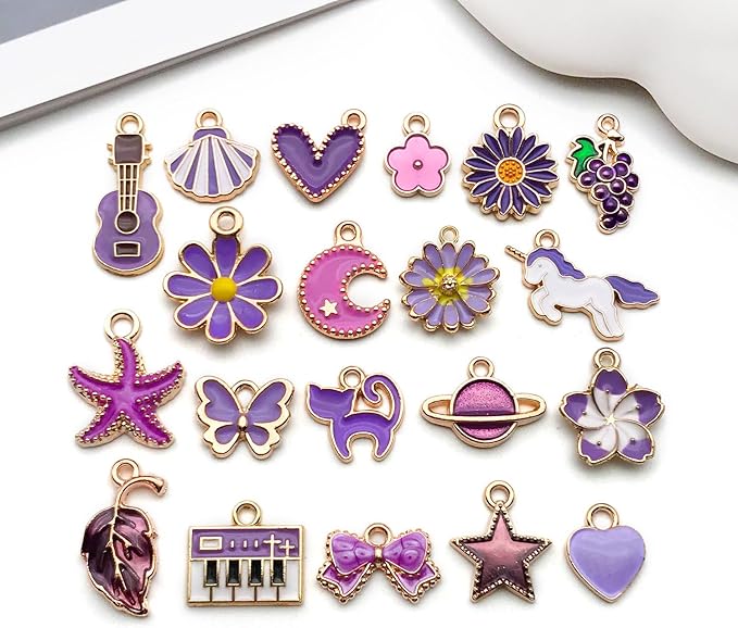 WOCRAFT 40pcs 20 pairs Assorted Enamel Bracelet Charms for Jewelry Making DIY Necklace Bracelet Earrings Keychain Crafting Charms Kit Crafts (Purple-SN999)