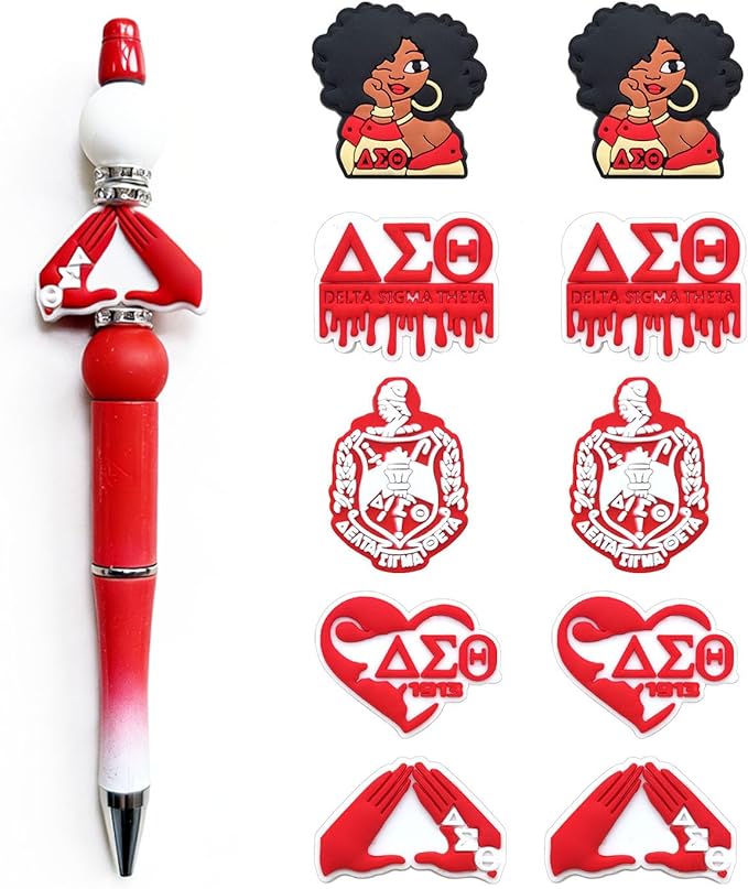Delta Sigma Theta Sorority Silicone Focal Beads Bulk for DIY Keychain Lanyard Pens Making Rubber Beads Kit Supplies (Delta)