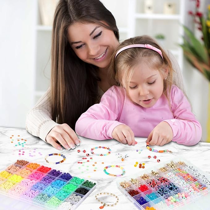 OCARDI 7000+ Pcs Bracelet Making Kit - 28 Colors Clay Beads for Bracelet Making-Friendship Bracelet Kit with Gift Pack - Bracelet Making Kit for Adults-Crafts Arts for Gift