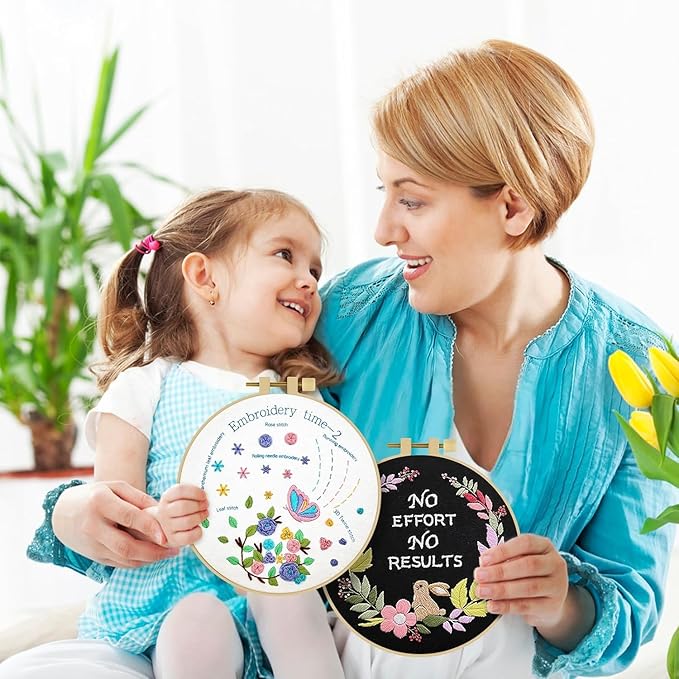 ERKOON 4 Pack Beginner Embroidery Kits for Adults DIY Starter Kit with 33 Stitch Techniques, Stamped Patterns, Embroidery Hoop, Colorful Threads, Tools, Step by Step Instructions & Video Tutorial