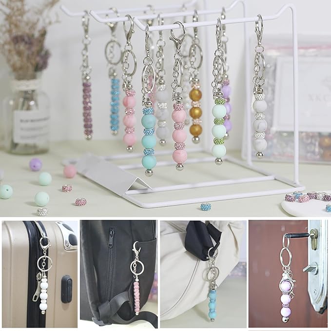 XKCWXY 84Pcs Beadable Keychains Set,Keychains Bulk for Keychain Making Accessories with beadable Keychain bar Silicone Beads Spacer Beads