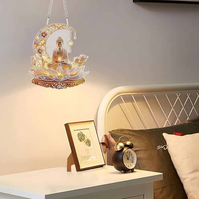 JZHYOAN DIY Hanging Diamond Craft Pendants Buddha Diamond Painting Art Hanging Kit Wind Chimes with Diamonds Art Window Pendants Craft for Adult Acrylic Pendant Ornaments Kits Crystal Arts Pendant