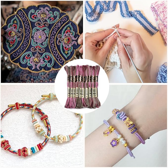 6 Strands Cross Stitch Threads Embroidery Floss Thread Bulk Purple Variegated Friendship Bracelet String Polyester Threads for Jewelry Making Sewing Cross Stitch Craft Knitting DIY Supplies