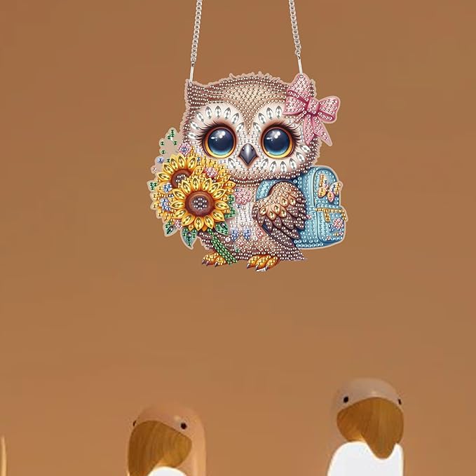 TDFERAN Diamond Pinting During owl Diamant Art Hanging Sign Onament Animal Pendants Wind Chimes Wall Hanging in Living Room Dorridor Diamond Art Hanging Sign Onamen DIY Decorations Ornaments