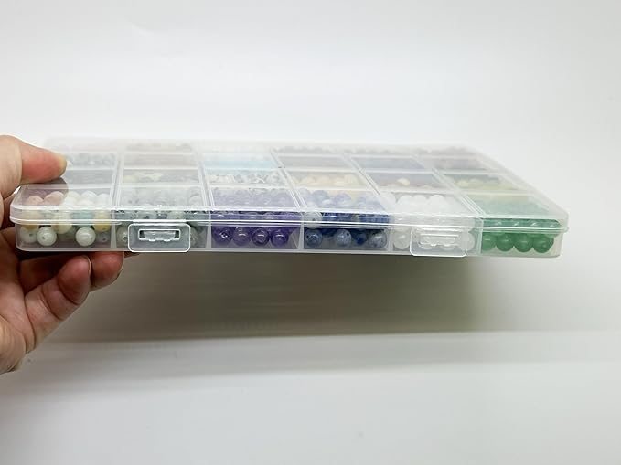 Yephac 960pcs 6mm Natural Stone Beads, Round Crystals Bead Genuine Real Stones, Gemstone Beads Kit Charms for Bracelets Jewelry Making,Box Packed(24 Colors,6mm)