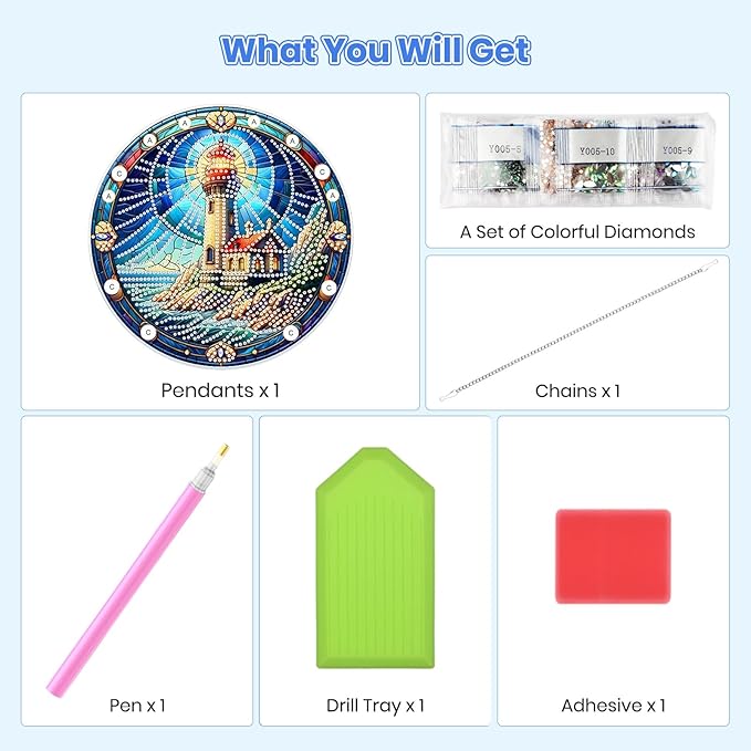 MOGTAA Hanging Diamond Art Painting Pendant Kits, 5D Lighthouse Diamond Art Kits for Adults, DIY Landscape Diamond Painting Kits Special Crystal Gem Art for Home Decor