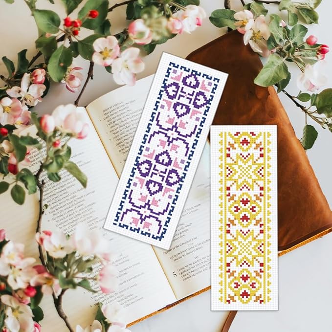 BEUNITONE 6 Pcs Vintage Cross Stitch Bookmark Kits for Beginner with Backing Felt Floss Instructions, Handmade Bookmarks DIY Stamped Craft Embroidery Kits for Adults, Book Lovers 8.5''x3''
