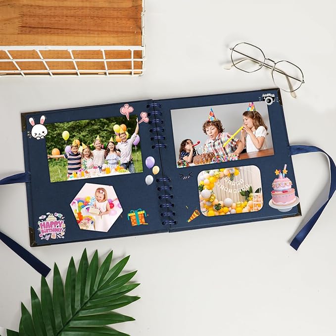Scrapbook (8 x 8 inch) Scrapbook Album 60 Pages Ideal for Your DIY Scrapbooking Albums Wedding and Anniversary Family Photo Album (dark blue)