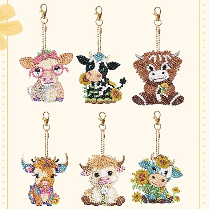 Diamond Painting Keychains Kits, Double Sided Diamond Art Keyrings for Adults, DIY Art Key Rings Ornaments Kits