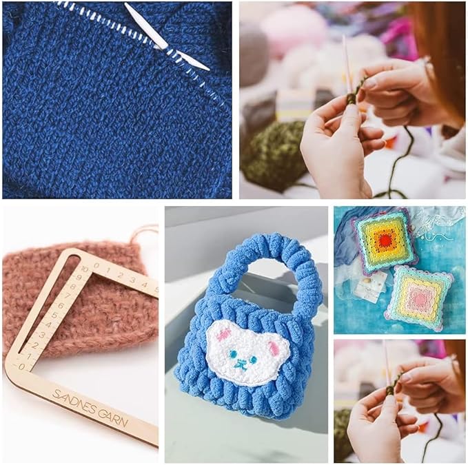 BENECREAT 3 Styles Crochet Ruler Square Ruler Knitting 2" 4" 6" Guide Knitting Tool Sewing Measure Tailor Ruler for Measuring Crochet Accessories