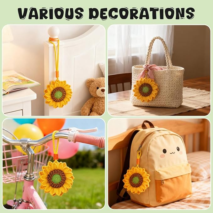 Totiro Crochet Kit for Beginners, Sunflower Amigurumi Starter Kit, Easy DIY Craft Set with Step-by-Step Video Tutorials, Flower Crochet Pattern Learning Kit for Teens Adults Birthday Gift with Lanyard