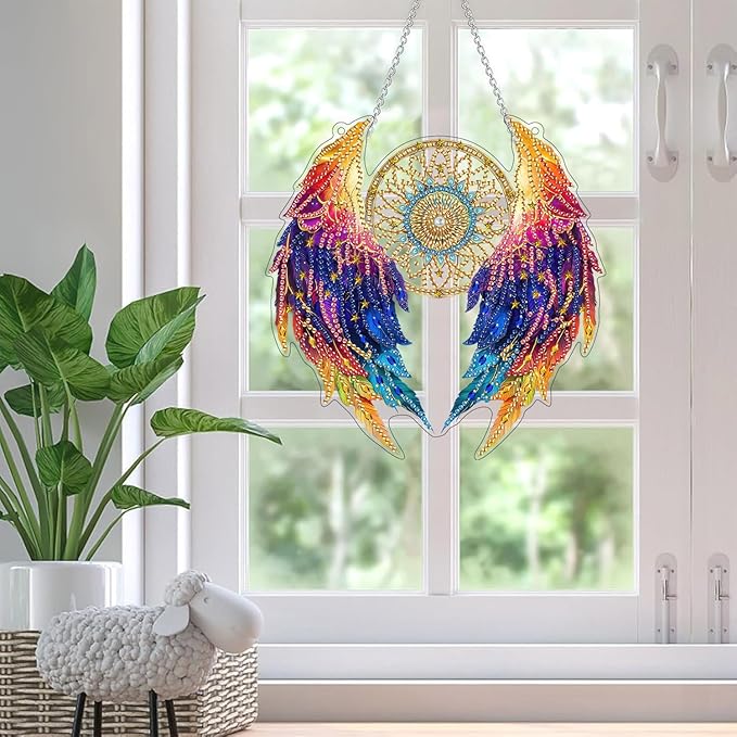 SKRYUIE Wing Hanging Diamond Art Kits for Adults Pendant Suncatcher, Special Shaped Crystal DIY Pearl Diamond Painting Kit, Gift for Mother Spring Summer Window Wreath Decor 7.48 x 7.32 Inch A32