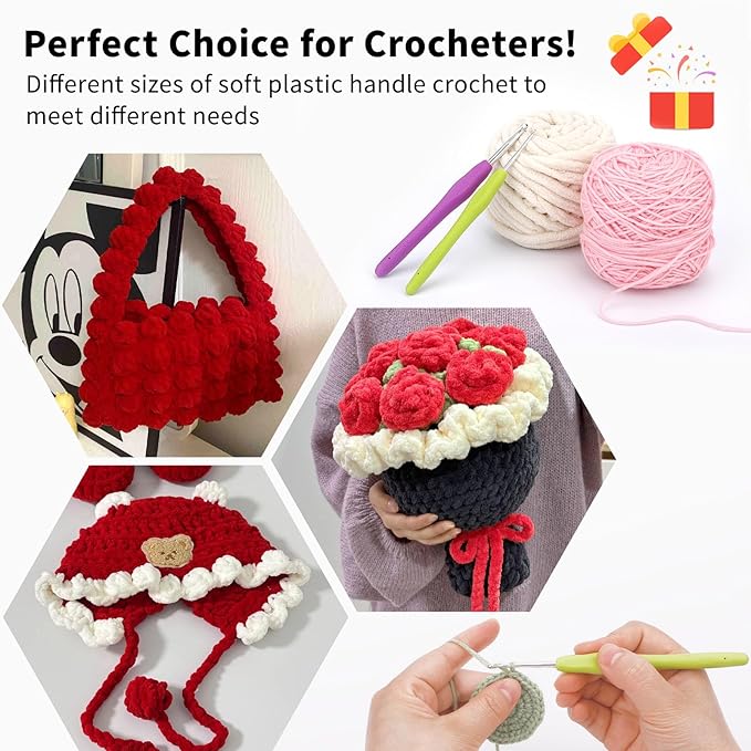 2PCS 5.0 mm SizeH Crochet Hooks, Ergonomic Handle Crochet Hooks for Arthritic Hands, Smooth and Extra Long Crochet Needles for Beginners, Knitting Needles for Beginner Handmade DIY Multicolor
