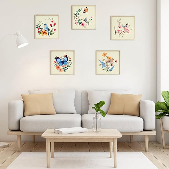 ERKOON 5 Sets Embroidery Kit for Beginners, Hummingbird Cross Stitch Set for Include Embroidery Cloth Hoops Threads for Craft Lover Hand Stitch (Hummingbird and Butterfly)