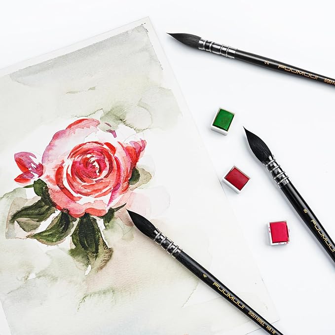 3PCS Squirrel Hair Watercolor Brushes, Fuumuui Professional Mop Round Quill Detail Fine Tip Watercolor Paint Brush Set for Water Color Gouache Ink Painting - Sizes #2, 4, 8