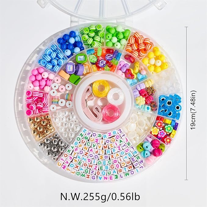minimissmianyc 594pcs bead bracelet making kit for kids,colorful pony beads pearl shell flower evil eyes star carft friendship bracelet necklace jewelry making supplies kit gifts for boys girls women